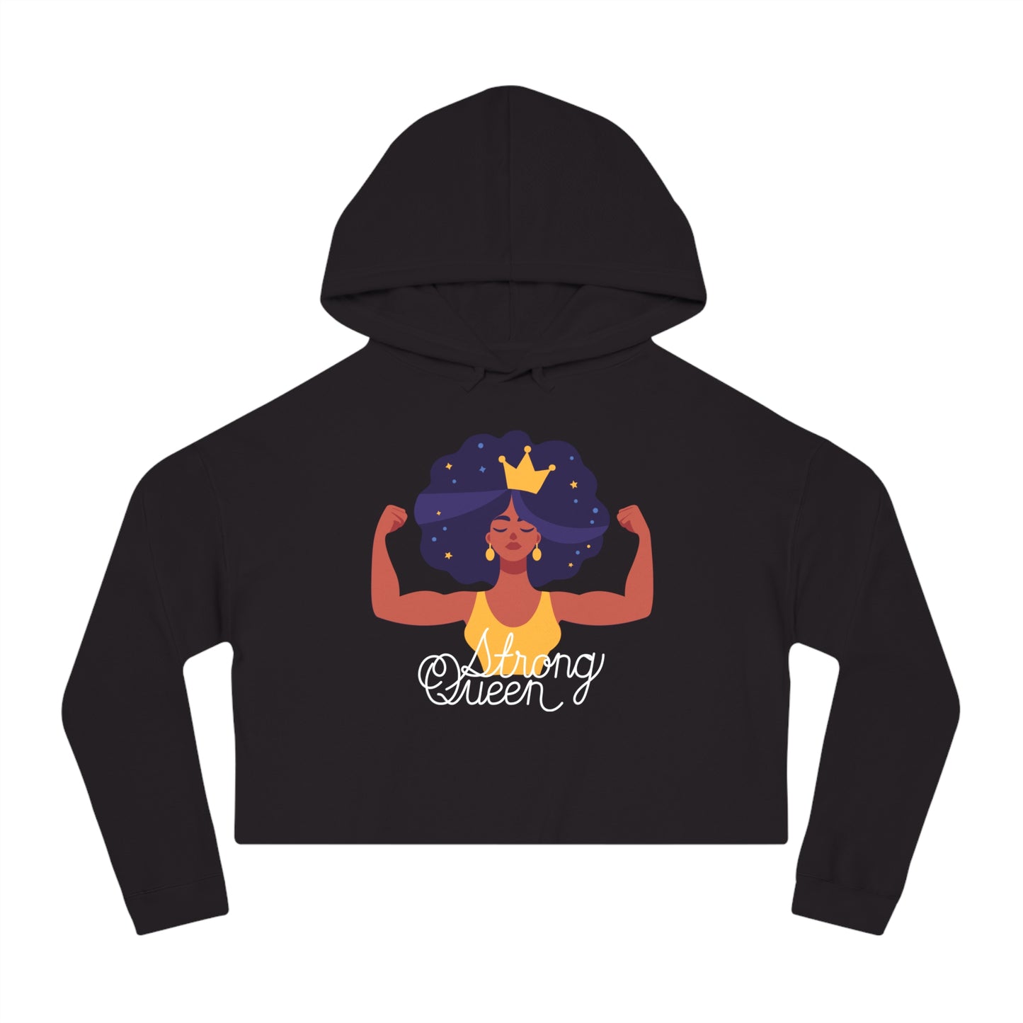 "Royal Resilience: Strong Queen Afro Crown Cropped Hoodie – Embrace Your Sexy, Tenacious, Resilient, Optimistic, Nurturing, Goddess Power!"