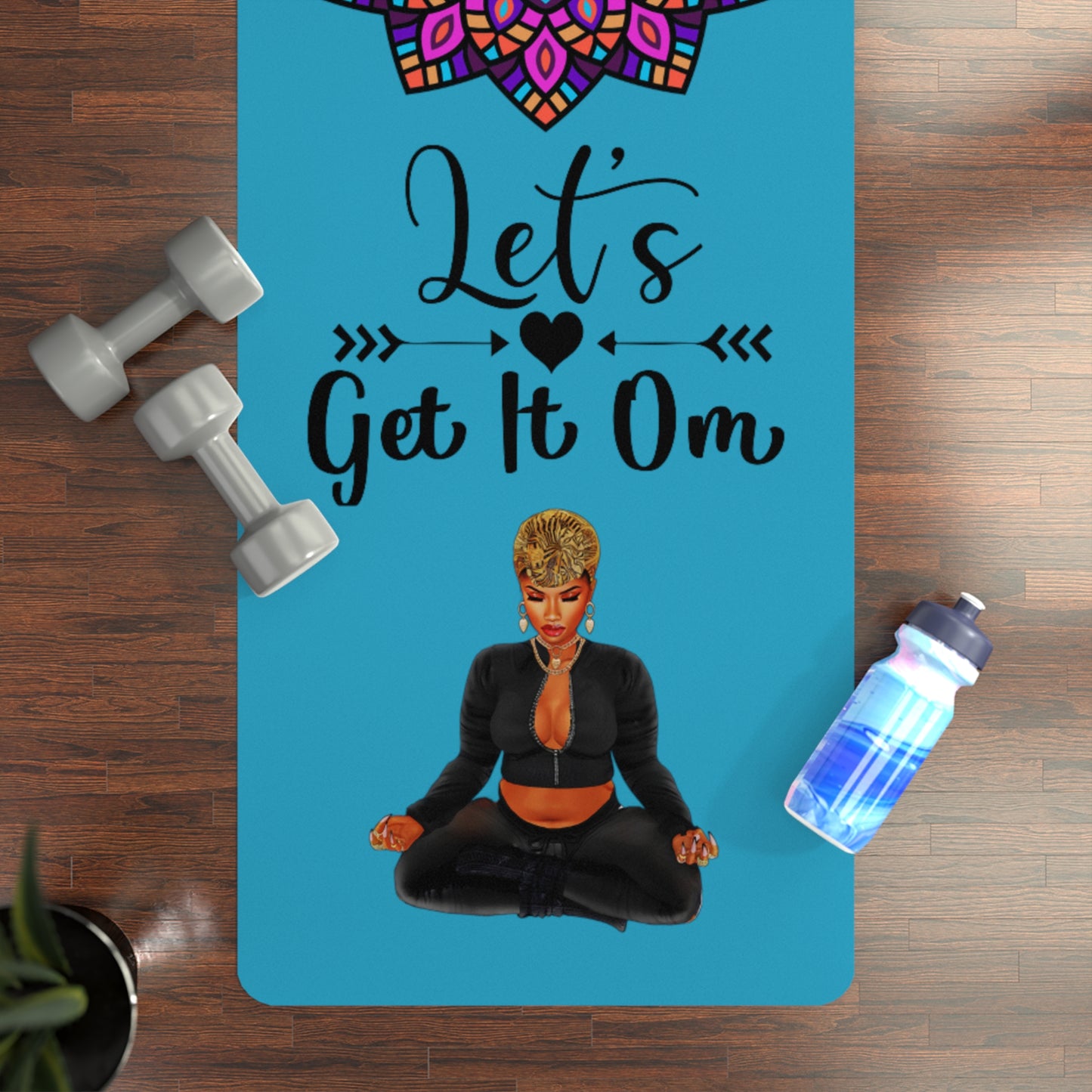 "Let's Get it Om!"  Celestial Colorful Mandala Yoga Mat (B: Turquoise)