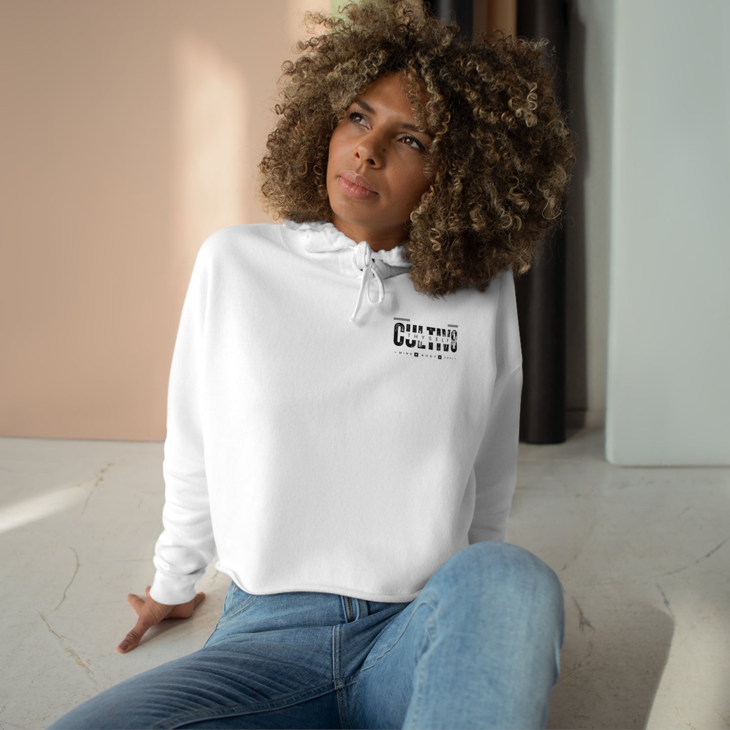 "Bold Statement, Cozy Comfort: Cultiv8 Thyself CROPPED Hoodie for Empowered Living"  in Graphic Black & White