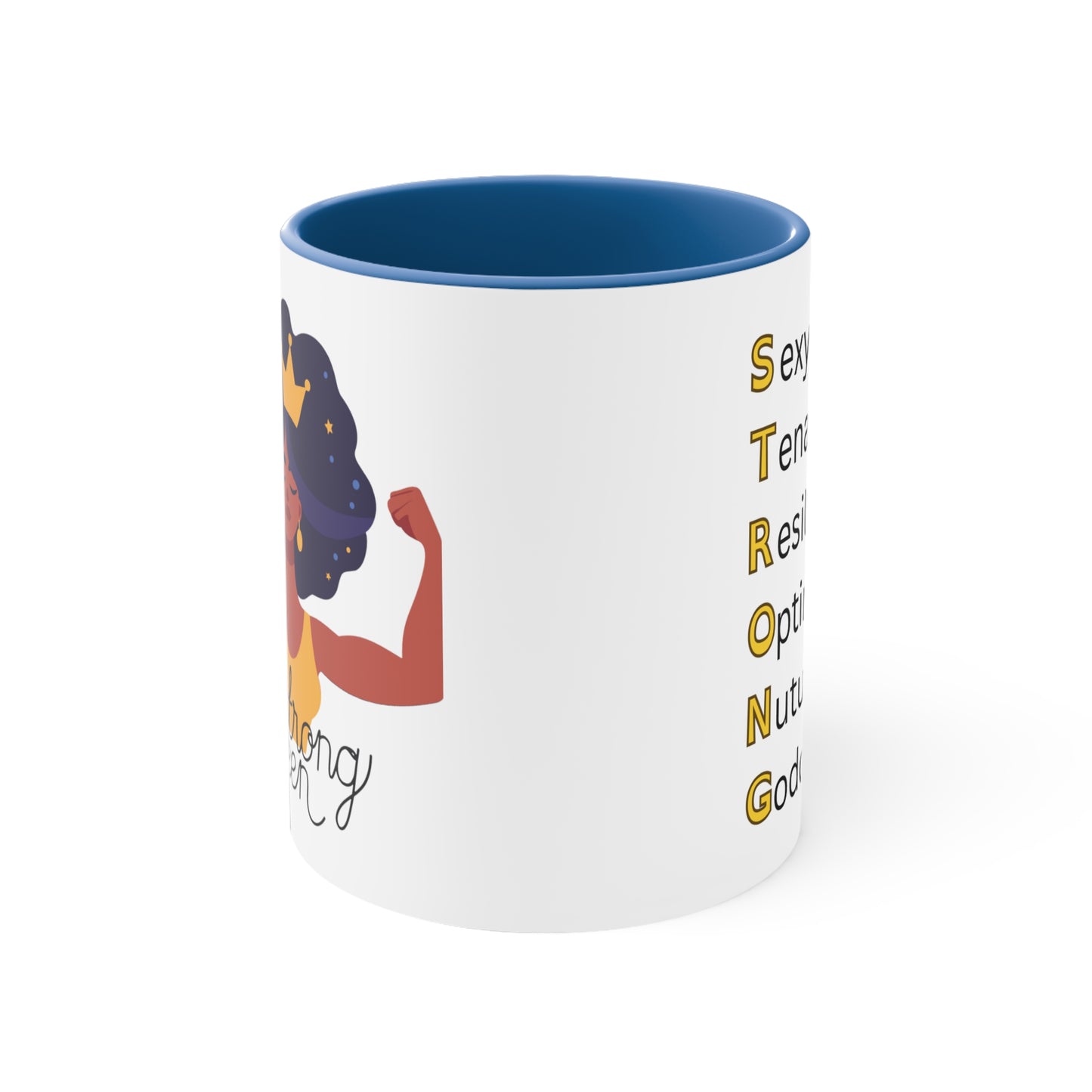 "Royal Brews: Strong Queen Afro Crown Mug with Acronym - Sip in Style and Power!"    (Accent Coffee Mug, 11oz)