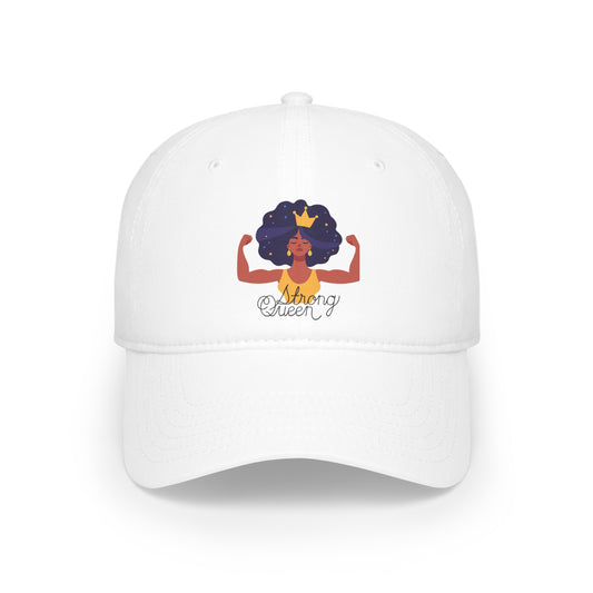 "Regal Elegance: Strong Queen Afro Crown Low Profile Baseball Cap - Wear Your Power with Pride!"