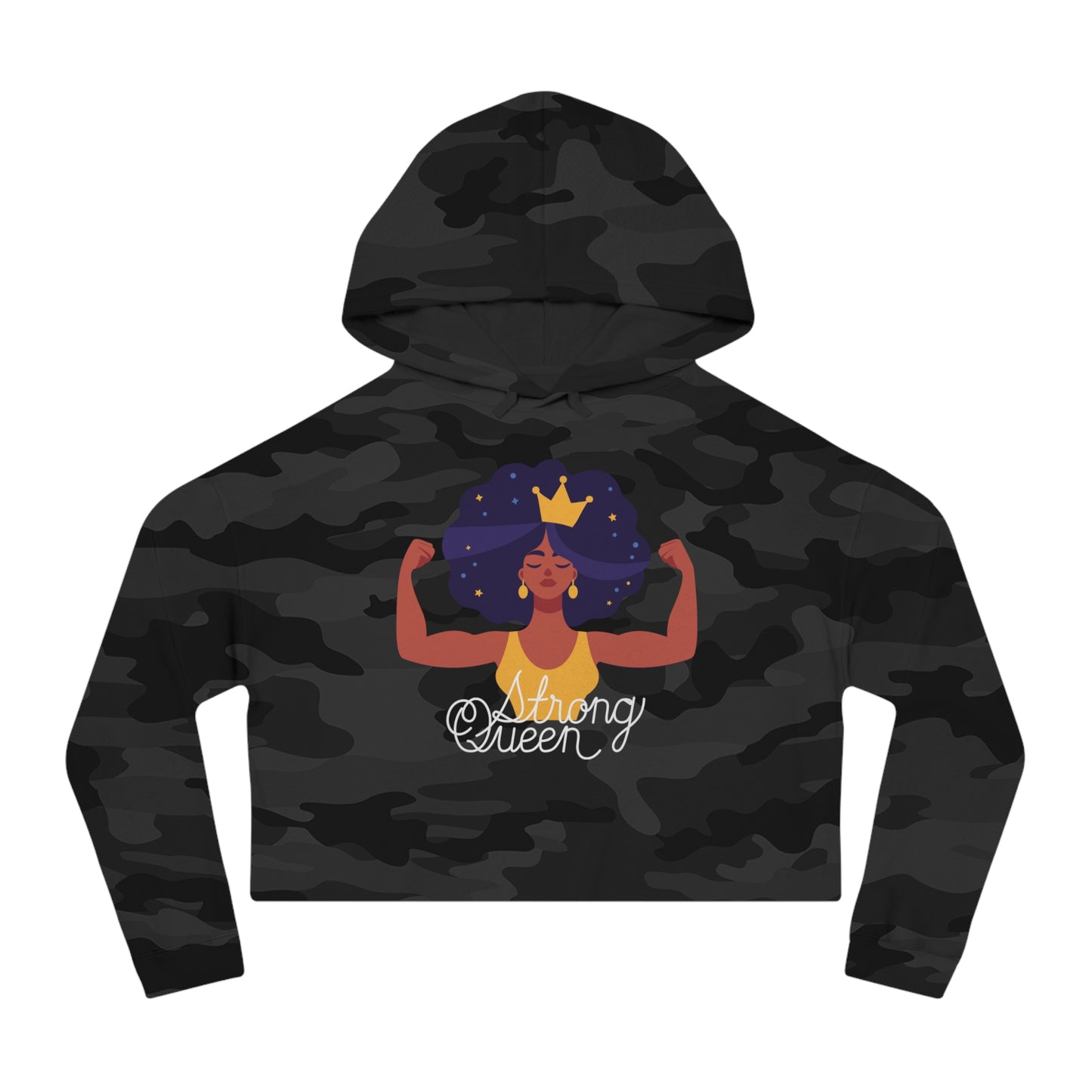 "Royal Resilience: Strong Queen Afro Crown Cropped Hoodie – Embrace Your Sexy, Tenacious, Resilient, Optimistic, Nurturing, Goddess Power!"