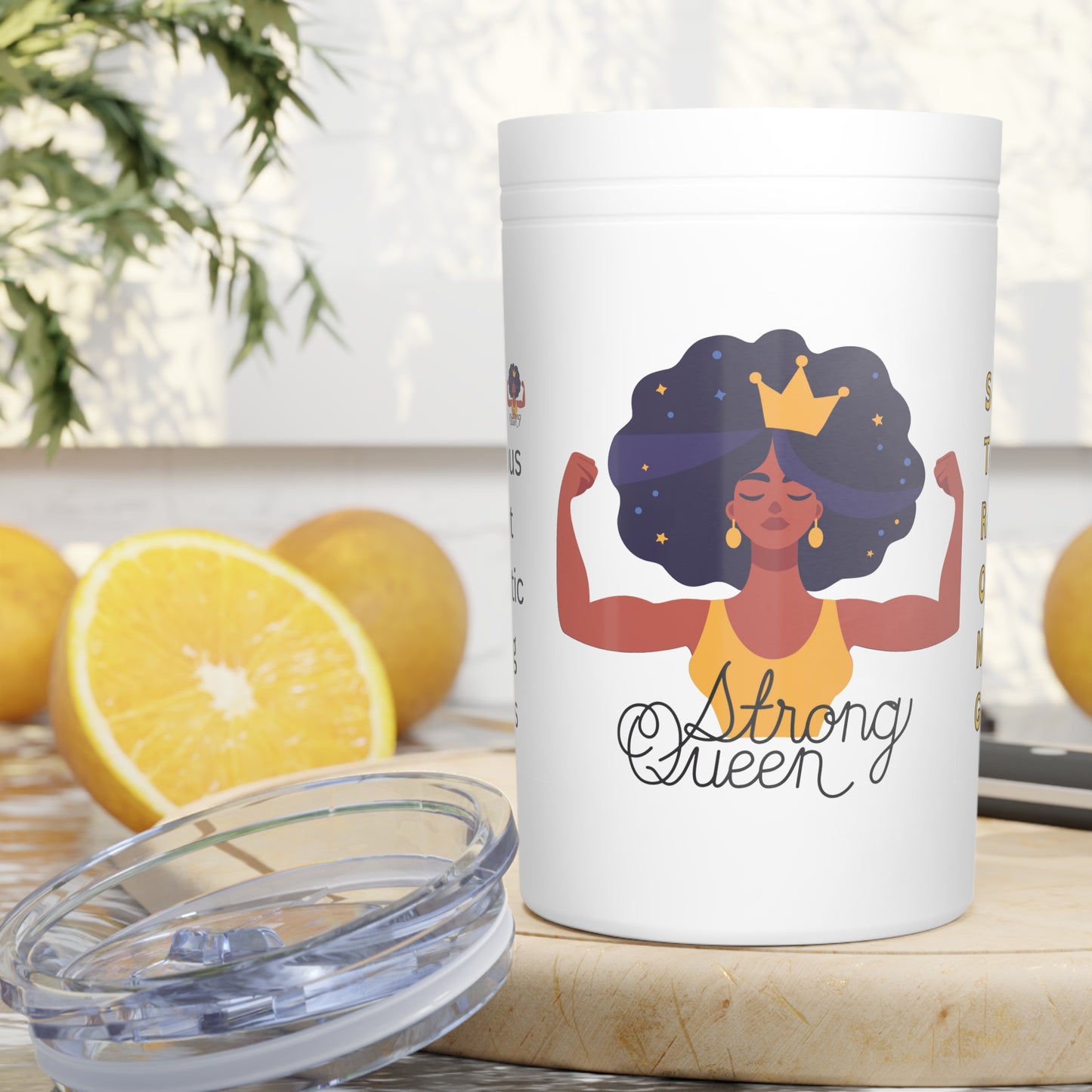 Crown & Chill: Afro Strong Queen Vacuum Insulated Tumbler  (11 oz )