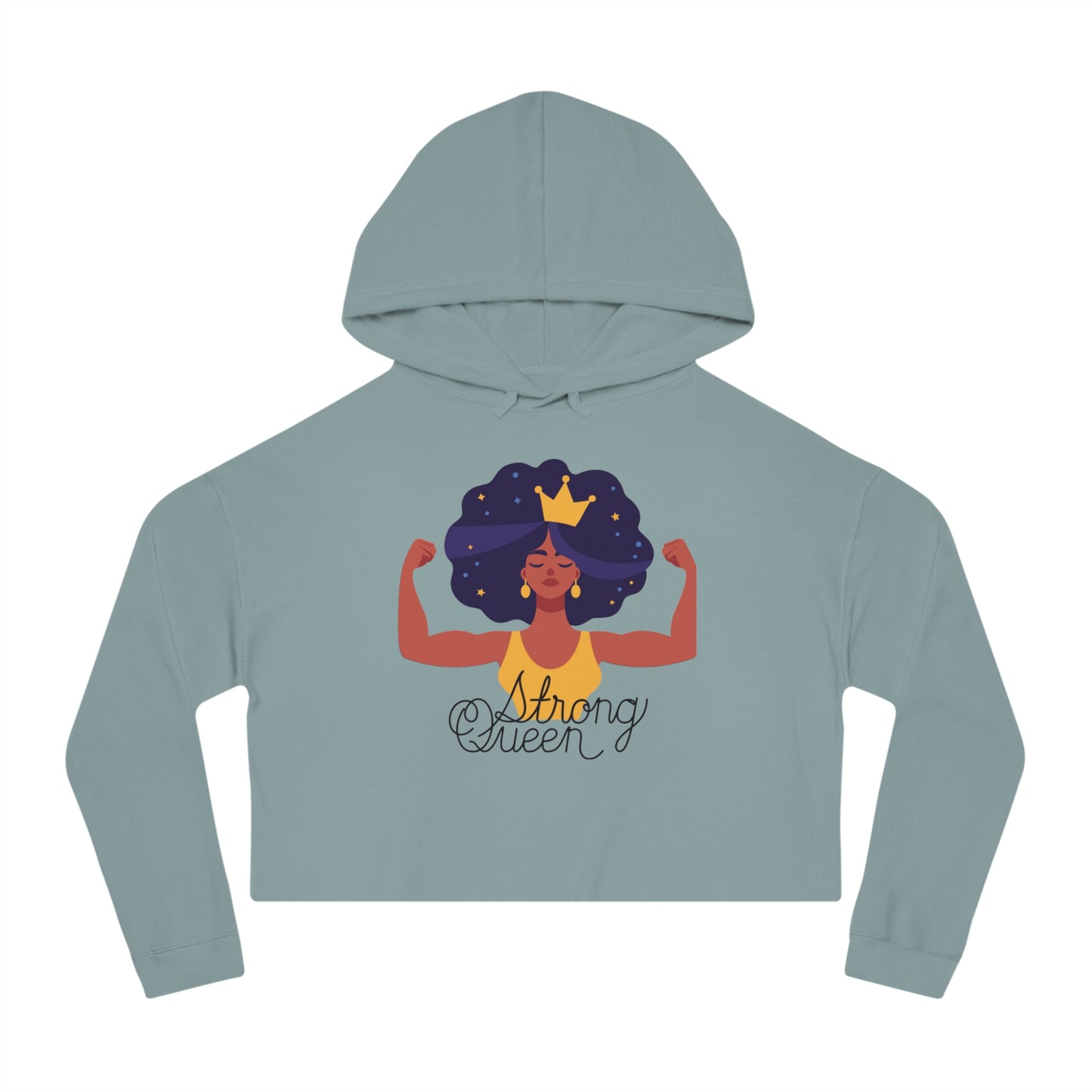 "Royal Resilience: Strong Queen Afro Crown Cropped Hoodie – Embrace Your Sexy, Tenacious, Resilient, Optimistic, Nurturing, Goddess Power!"