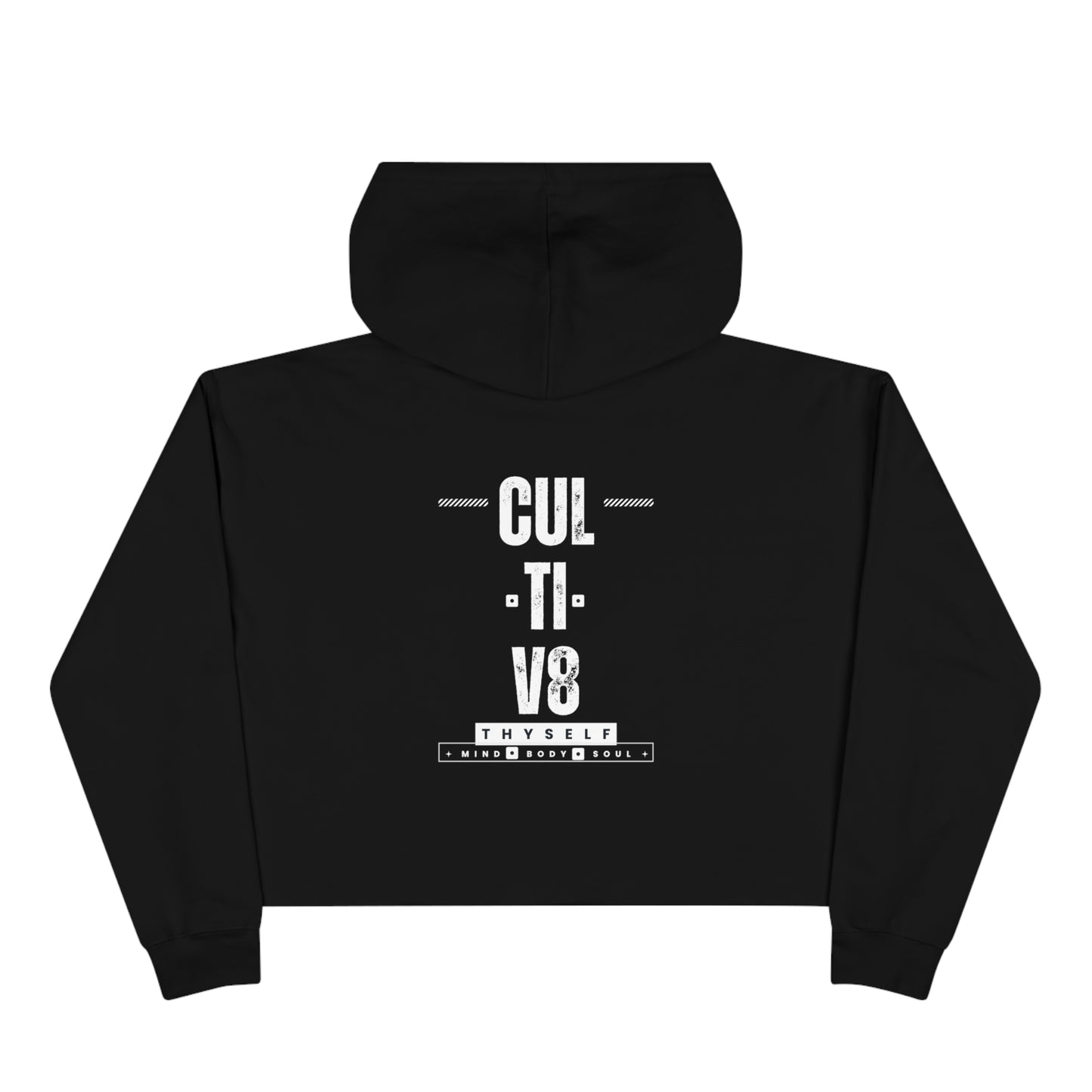 Empowerment Unleashed: Cultiv8 Thyself Cropped Hoodie in Bold Black & White