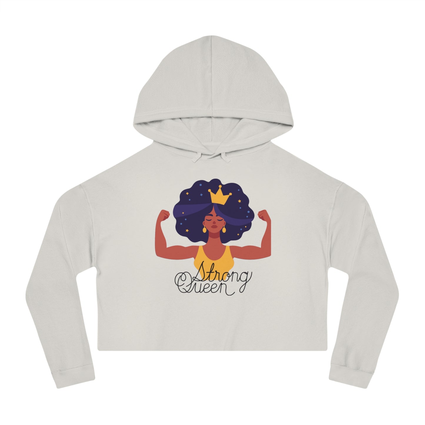 "Royal Resilience: Strong Queen Afro Crown Cropped Hoodie – Embrace Your Sexy, Tenacious, Resilient, Optimistic, Nurturing, Goddess Power!"