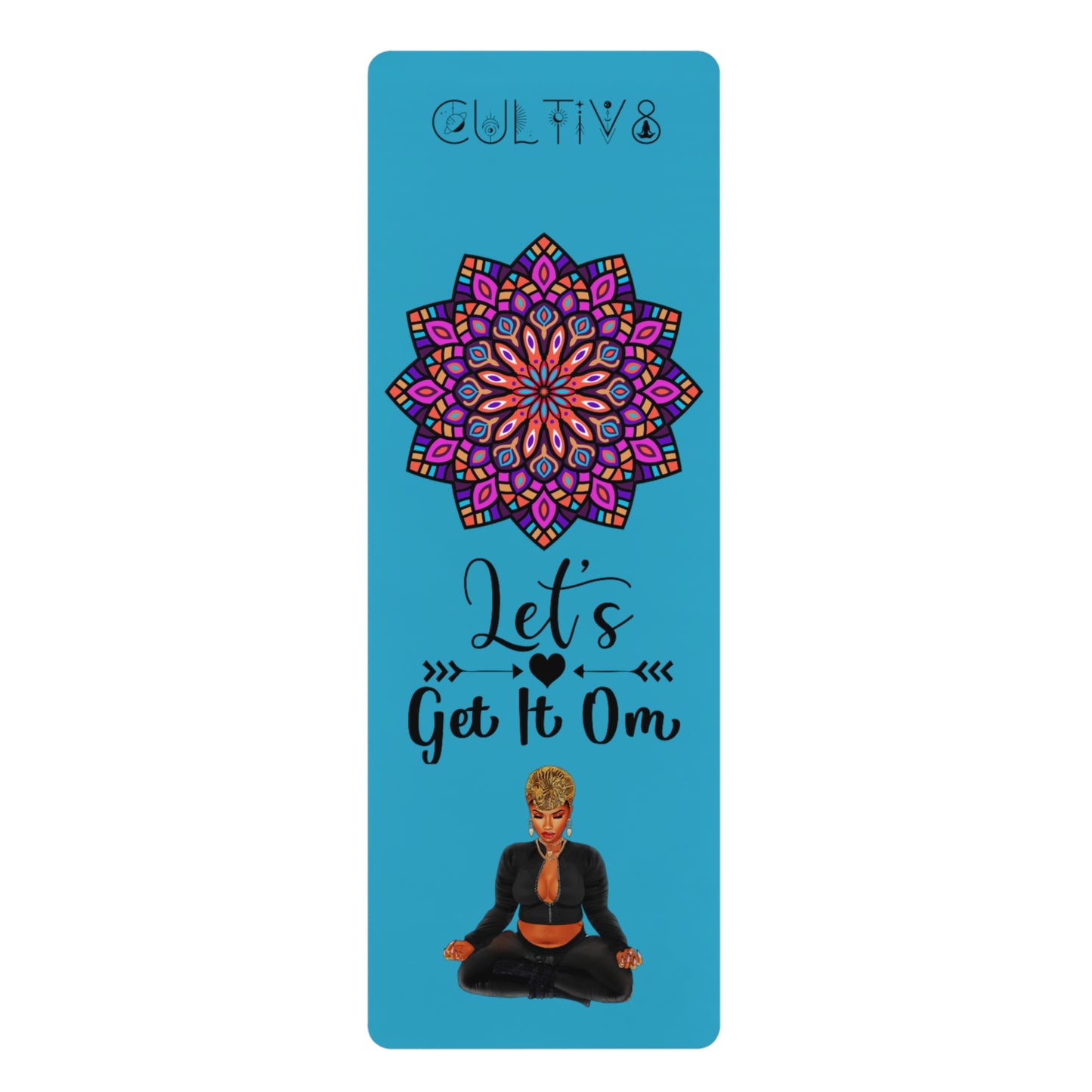 "Let's Get it Om!"  Celestial Colorful Mandala Yoga Mat (B: Turquoise)