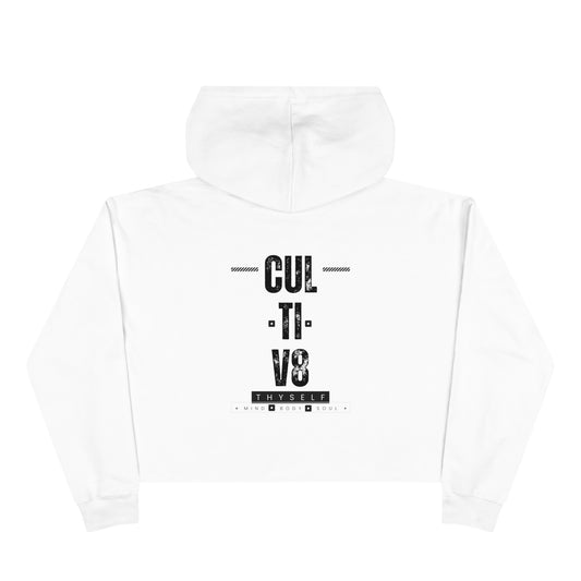 Empowerment Unleashed: Cultiv8 Thyself Cropped Hoodie in Bold Black & White