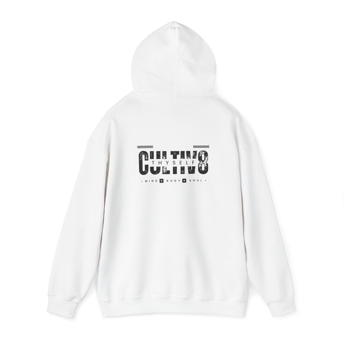 "Bold Statement, Cozy Comfort: Cultiv8 Thyself Unisex Hoodie for Empowered Living"  in Graphic Black & White