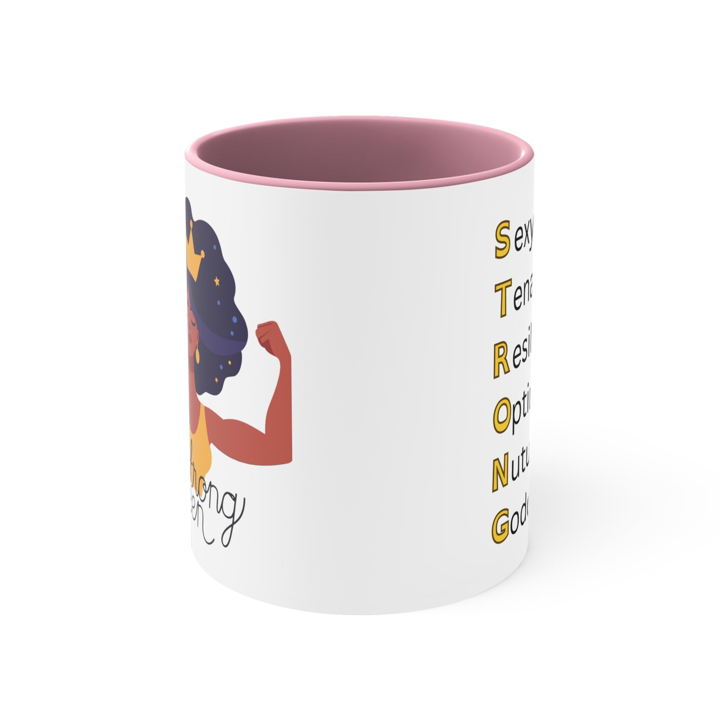 "Royal Brews: Strong Queen Afro Crown Mug with Acronym - Sip in Style and Power!"    (Accent Coffee Mug, 11oz)