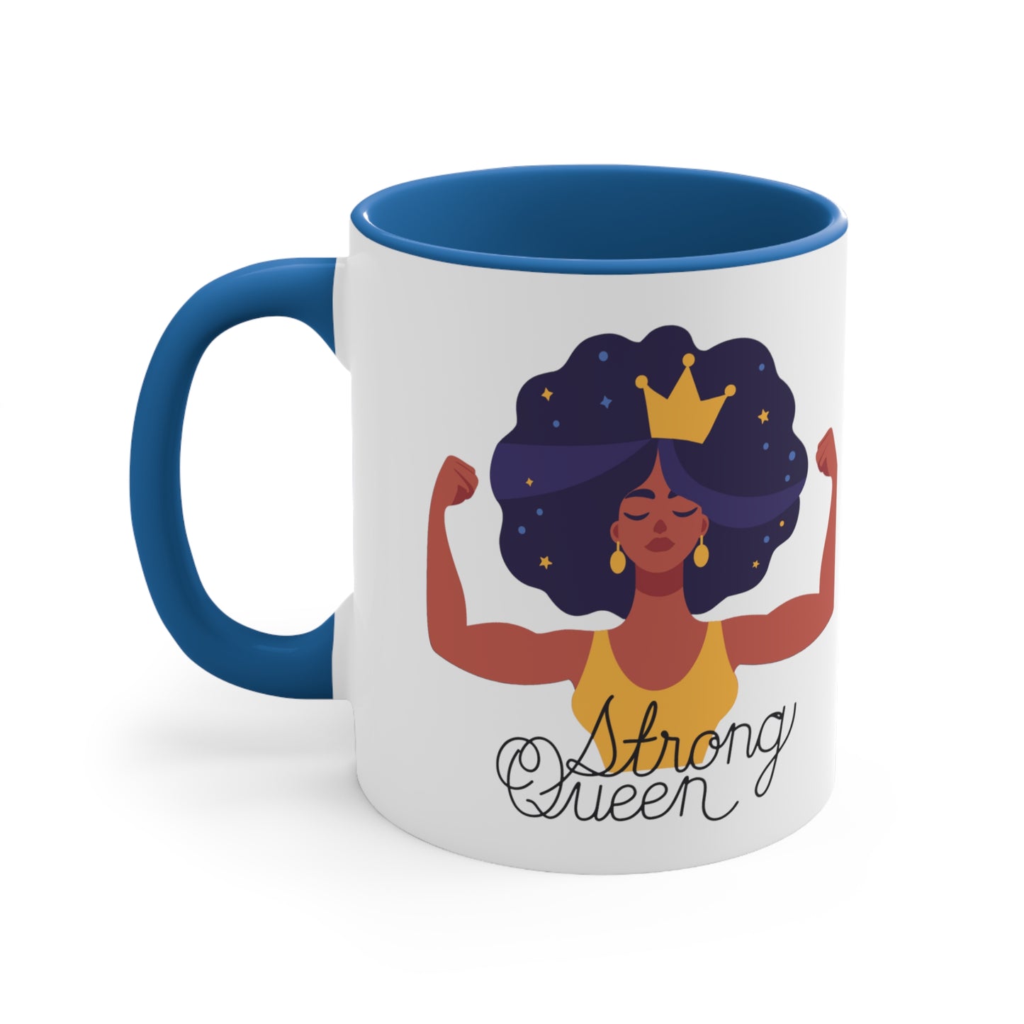 "Royal Brews: Strong Queen Afro Crown Mug with Acronym - Sip in Style and Power!"    (Accent Coffee Mug, 11oz)