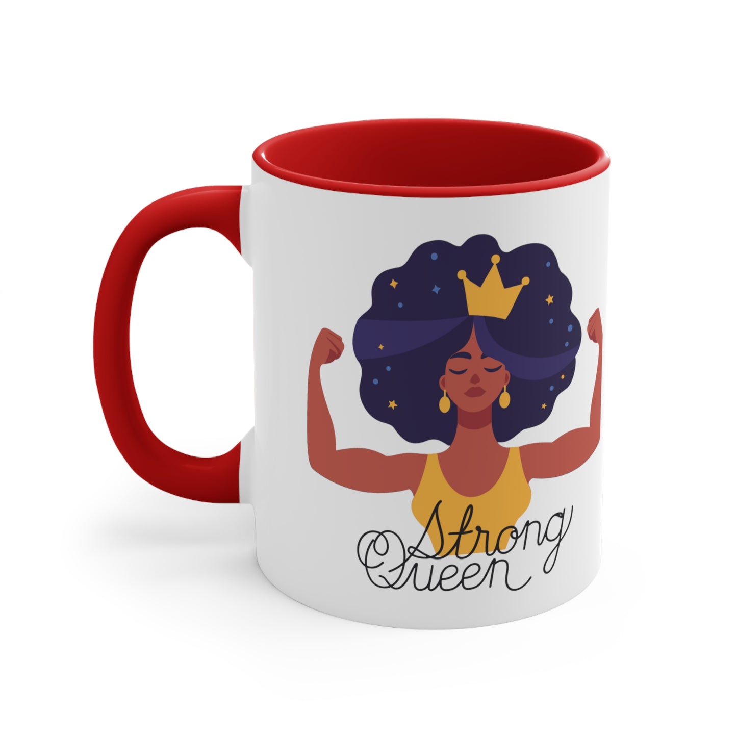 "Royal Brews: Strong Queen Afro Crown Mug with Acronym - Sip in Style and Power!"    (Accent Coffee Mug, 11oz)