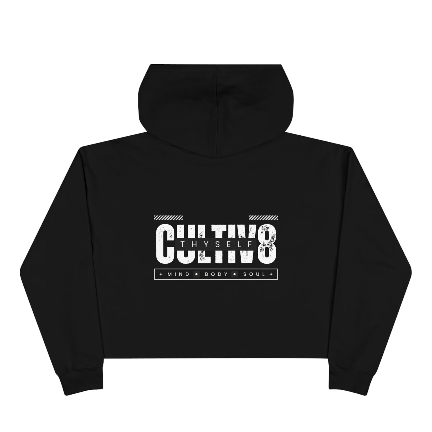 "Bold Statement, Cozy Comfort: Cultiv8 Thyself CROPPED Hoodie for Empowered Living"  in Graphic Black & White