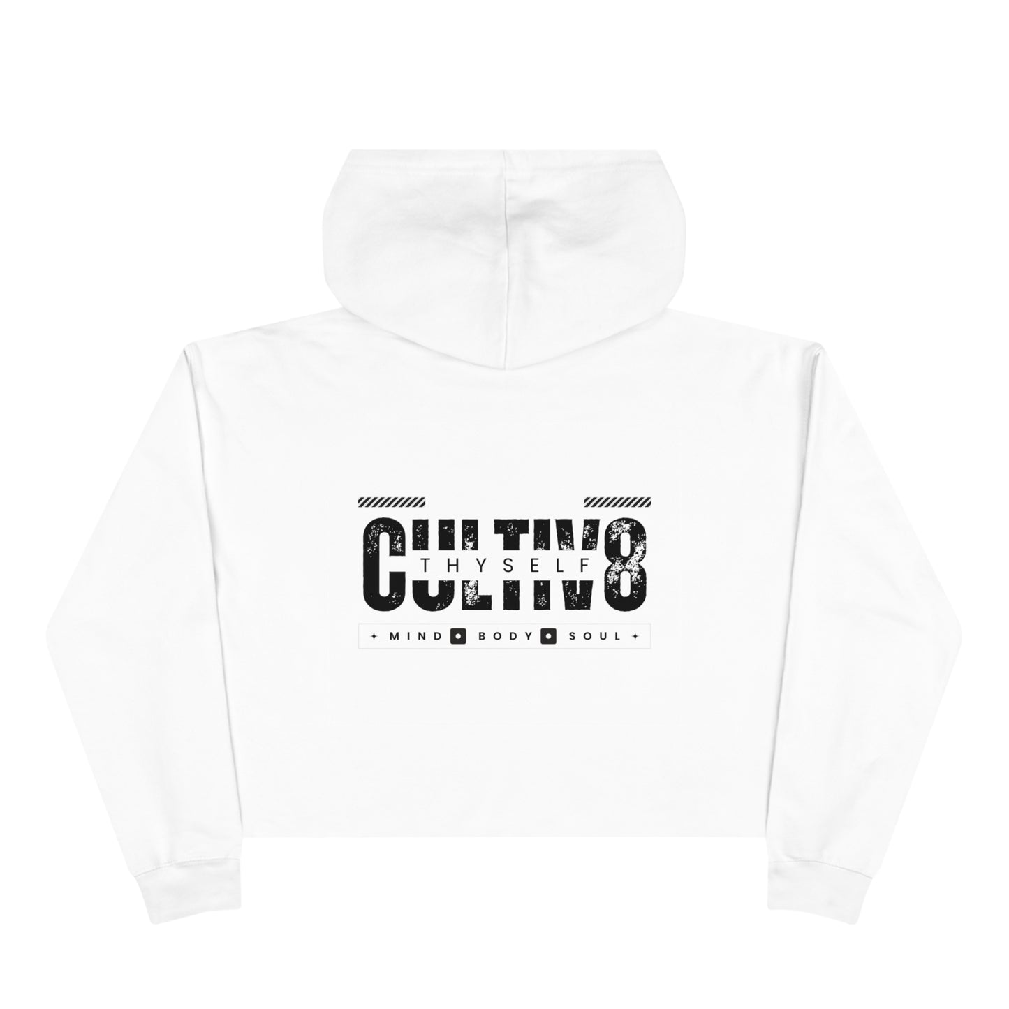 "Bold Statement, Cozy Comfort: Cultiv8 Thyself CROPPED Hoodie for Empowered Living"  in Graphic Black & White