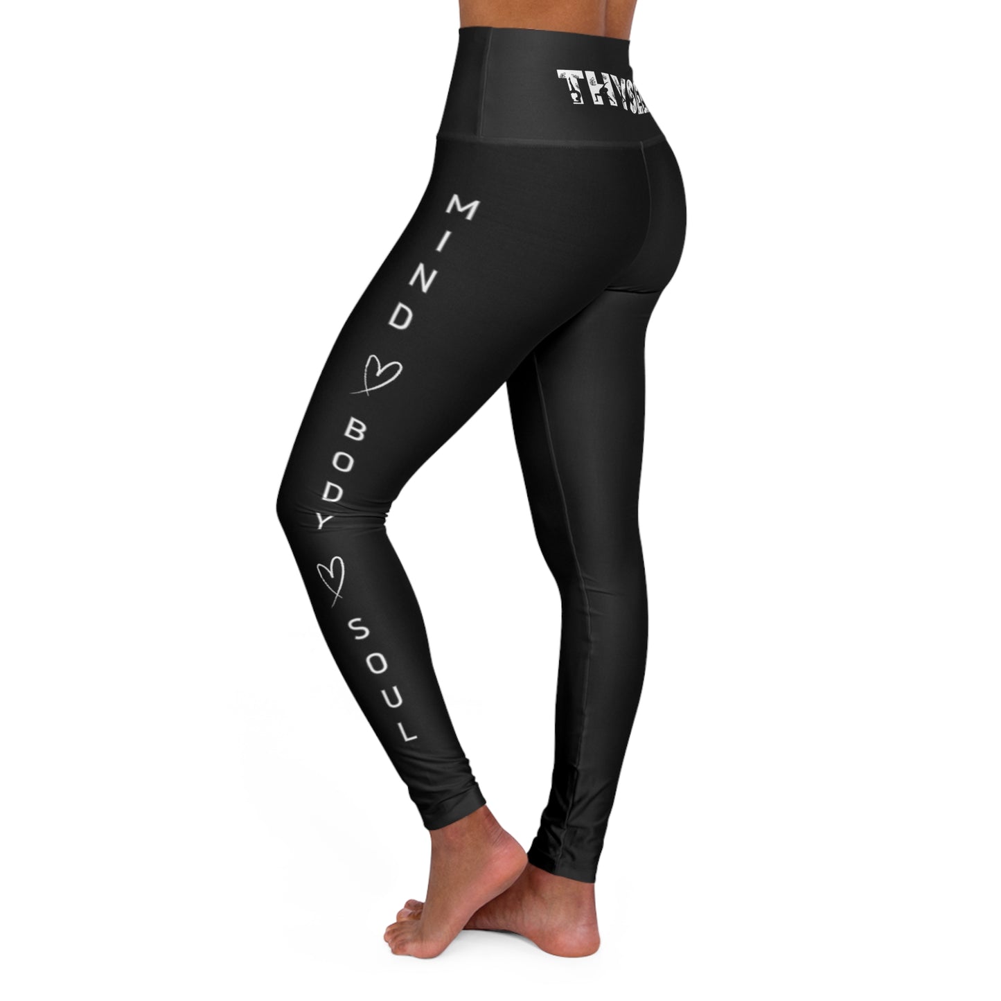 C8 Yoga Font_Mind Body Soul on side_High Waisted Yoga Leggings (AOP)