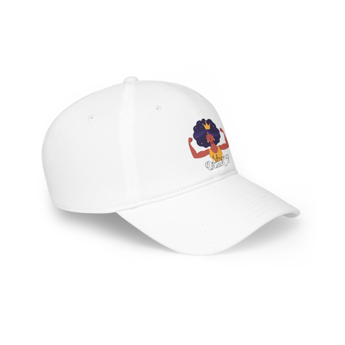 "Regal Elegance: Strong Queen Afro Crown Low Profile Baseball Cap - Wear Your Power with Pride!"