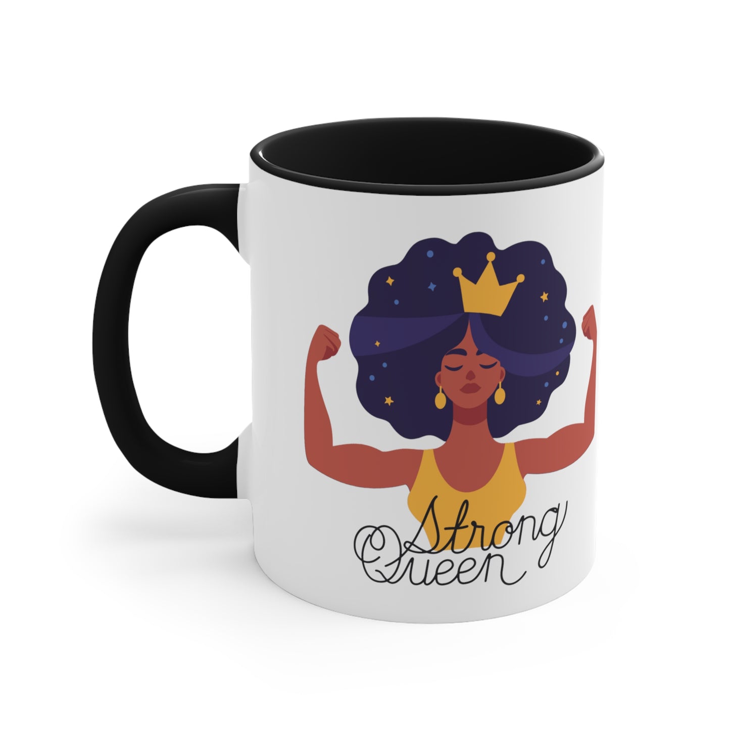 "Royal Brews: Strong Queen Afro Crown Mug with Acronym - Sip in Style and Power!"    (Accent Coffee Mug, 11oz)